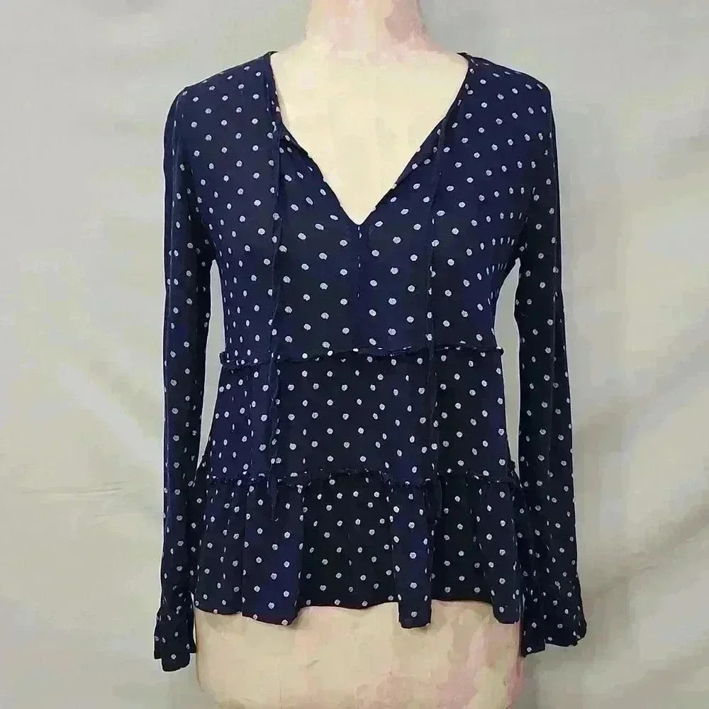 Lucky Brand Long Sleeve Polka Dot Blouse